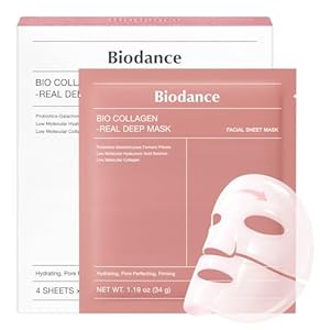BIODANCE Bio-Collagen Real Deep Face Mask 4 Pcs | Hydrogel Overnight Mask | Pore Minimizing and Elasticity Improvement | Korean Face Mask for Glass Skin | Korean Skincare