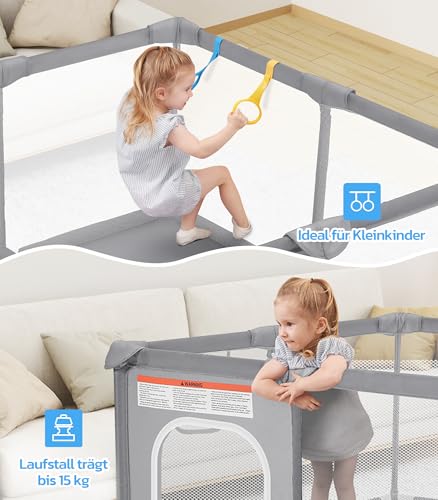 Dripex Laufstall Baby, Laufgitter 124×124cm, atmungsaktiv, Hellgrau – Ansicht 4