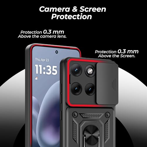Image of A rtistque Armor Bumper Back Cover Case for Motorola Moto Edge 70 Fusion 5G | Ring Holder Stand | Sliding Camera Protection | Shockproof Heavy Duty Design | Moto Edge 70 Fusion Back Cover - Black