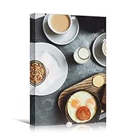 Canvas Wall Art Breakfast Platter Coffee Drinks Kitchen Multicolor Photography Rustic Urban - 12x18 inches