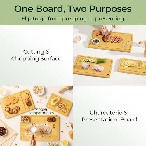 Image of Keechee Bamboo Cutting Board, Cutting Board for Kitchen with Handles | Non Toxic, Resisted-Cracking&Curling, Deep Juice Groove, Side Handles,Cross-Laminated Structure, Knife-Friendly, Gifts Ready