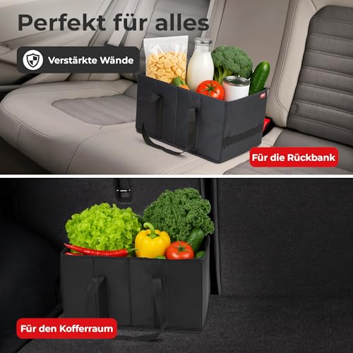 achilles Einkaufstasche faltbar, Smart-Box zum Einkaufen, Tragetasche, Aufbewahrungs-Organizer, Picknickkorb, Transportkiste, Tragekorb, Wieder verwendbare Einkaufsbox, schwarz, 37 cm x 23 cm x 21 cm
