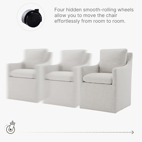 Image of KISLOT Upholstered Dining Chairs with Casters, No Assembly Modern Accent Armchair with Rollers for Dining Room, Bedroom, Living Room, Reading Room, Already Assembled, Linen, 4 Box