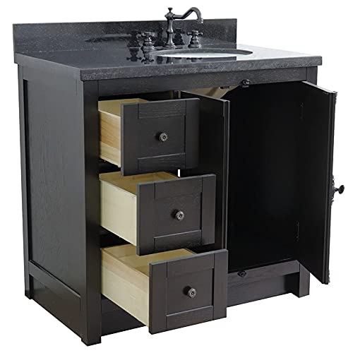Plantation 37" Solid Wood Vanity With Right Oval Sink In Brown/Black Galaxy #TOP6