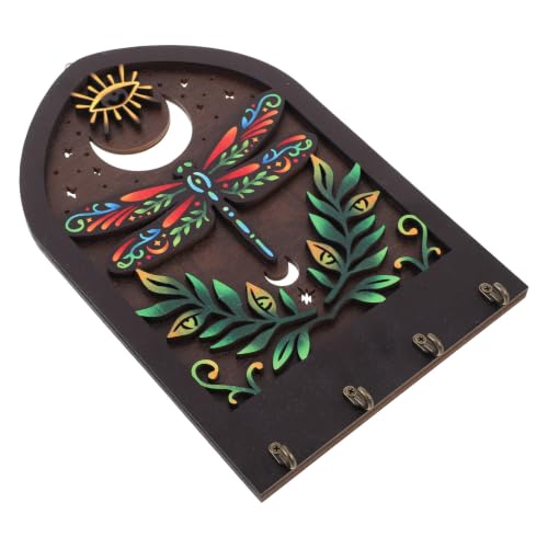Image of jojofuny Vintage Wooden Key Holder Wall Mount with 4 Hooks for Organizing Keys and Small Accessories for Entryway Bedroom and Living Room