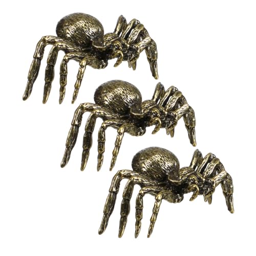 ANDRESLAD 3 Piezas Figuras de Araña de Latón Vintage Esculturas Realistas y Compactas para Decoración de Escritorio y Hogar Detalles Únicos para Oficinas y Salas