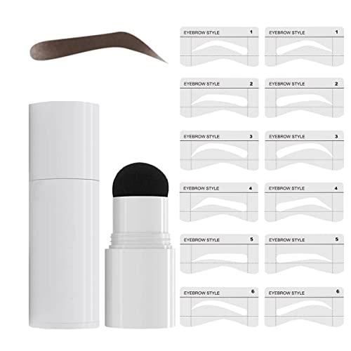 Eyebrow Brow Stamp Stencil Kit, Eyebrow Stamping Kit with 6 Pairs Reusable Eyebrow Stencils, Long Lasting Waterproof One Step Brow Stamp Kit(Dark Brown)