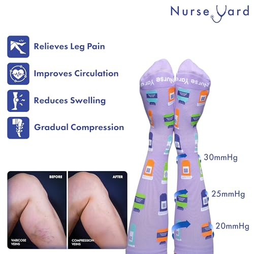 Image of Nurse Yard Compression Socks for Nurses - Women & Men - 20-30mmHg Graduated Compression, For Medical Staff, Athletes - 1 Pair