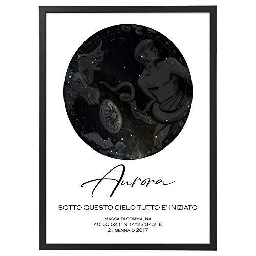Arterby's® - Mappa Stellare Personalizzata con Cornice o solo Poster - Quadro varie dimensioni vari colori Made in Italy Star Poster 001 (Semplice)