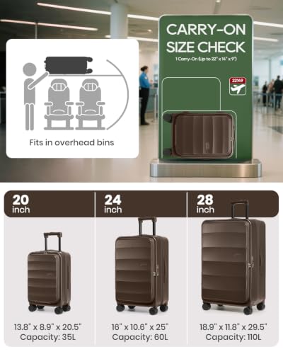 Image of Joyway Expandable 5 Piece Luggage Sets with Front Pocket, Coffee | Top Opening Suitcase, Laptop Compartment, Silent Spinning Wheels, Includes Backpack & Bag, Great For Family Travel