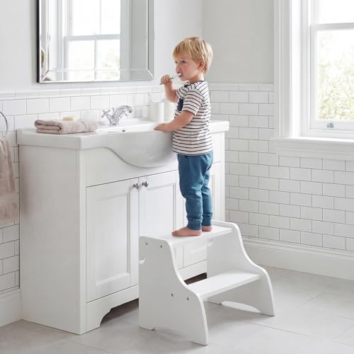 Image of Costzon Folding Toddler Step Stool with Chalkboards, 4-in-1 Standing Kitchen Tower w / 2-Step Stool, Safety Nets & Anti-Tip Feet, Wooden Toddler Tower Foldable for Boys & Girls Aged 2+ (White)