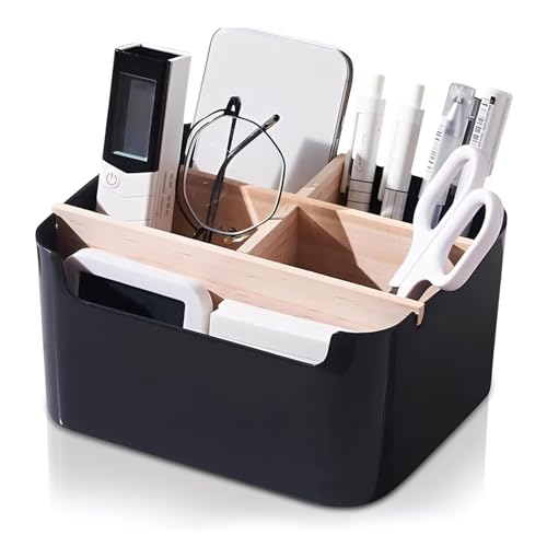 Stifte Organizer, Bambus Tisch Organizer Desktop, Stiftehalter 5 Fächer mit Trennwänden Schreibtisch Organizer Stiftehalter Schreibtisch Organizer Holz Büro Organizer für Studium Büro Kinder (Schwarz)