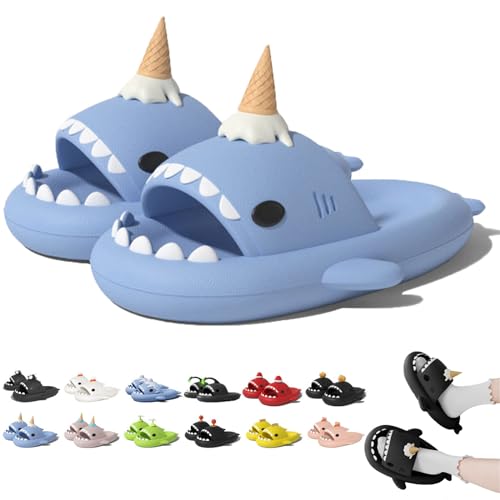 Jfxgjuv Ice Cream Shark Slippers, Shark Slides with 3D Funny Fins, Sharklas Slides Original, Shark Cloud Slides Sandals Home Spa Slippers for Women Men