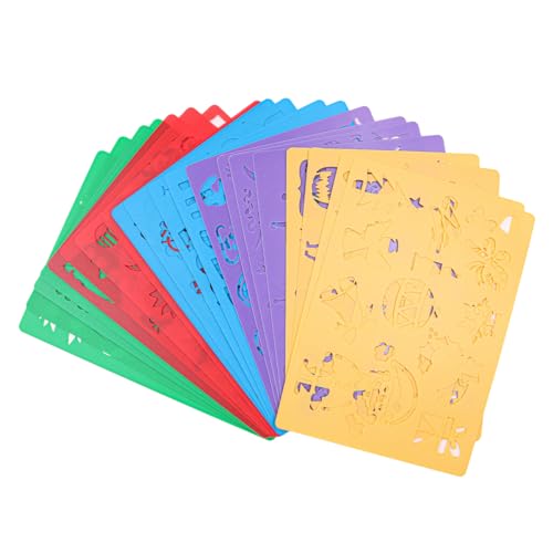 ANCLLO 20PCS Bunte Zeichenschablonen für Kinder Bunte alphanumerische Kunststoffvorlagen Kleinkinder Vorschul-Malwerkzeug Malschablonen