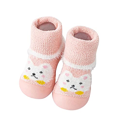 Baby Sock Shoes Baby Walking Shoes Infant Boys Girls Animal Cartoon Shoes Toddler Fleece WarmThe for (Pink, 5.5 Infant)