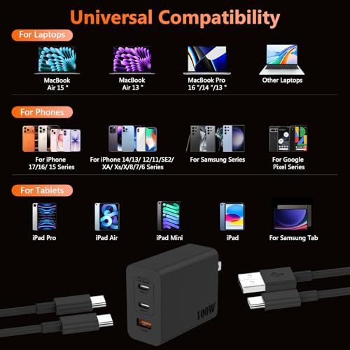 Oxivane Super Fast Charger Type C 100W USB C Charger with C-C & A-C Cables - image 6