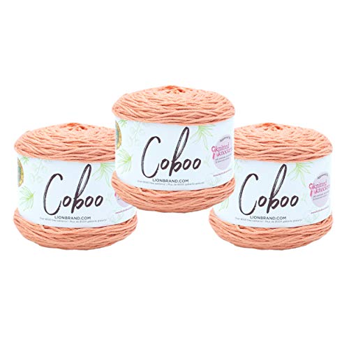 Image of Lion Brand Yarn, Coboo Cotton Blend Crochet Yarn, Peach, Orange, 3 Pack