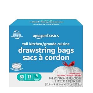 Amazon Basics Ultra-Force Tall Kitchen Drawstring Trash Bags, Classic Clean Scented, 13 Gallon, 80 Count, Pack of 1