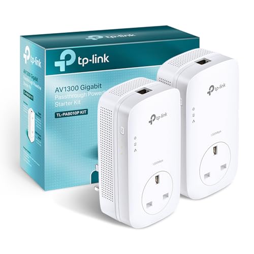 TP-Link TL-PA8010PKIT 1-Port Gigabit Passthrough Powerline Adapter Starter Kit, Powerline Network Adapters Speed up to 1300 Mbps, HD Video Streaming and Online Gaming, No Configuration Requi