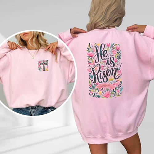 He Is Risen Sweatshirt, Easter Sweatshirt, Christian Sweatshirt, Luke 24:6-7 Sweatshirt, Bible Verse Hoodie, Cross and Flowers Hoodie, Floral Christian Sweatshirt, Easter Christian Gift3