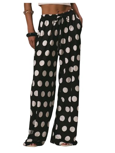WDIRARA Women's Polka Dots Drawstring Waist Wide Leg Pants Loose Baggy Pants