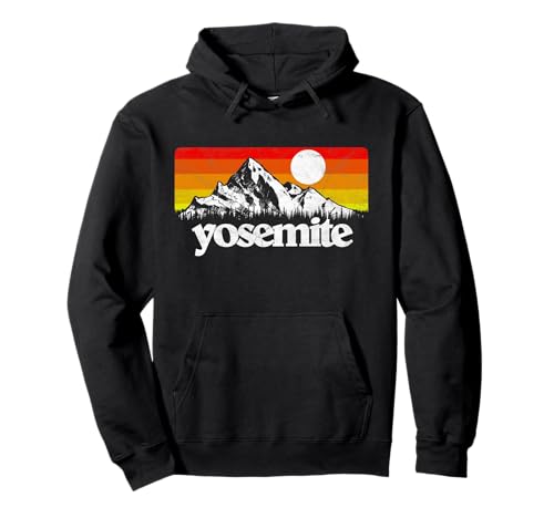 Vintage Yosemite National Park Retro Mountains & Sun Graphic Pullover Hoodie