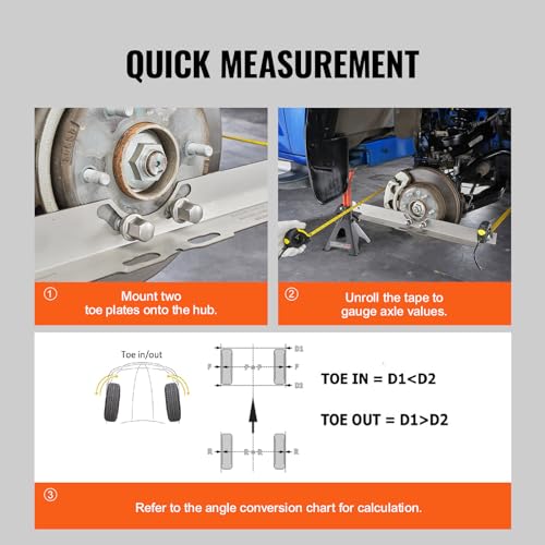 Image of VEVOR Wheel Alignment Tool, 2-Pack Toe Alignment Toe Plates, Stainless Steel Wheel Alignment Tool Plate, Toe Angle Accurate Measurement, Includes 2 Measuring Tapes & Conversion Chart