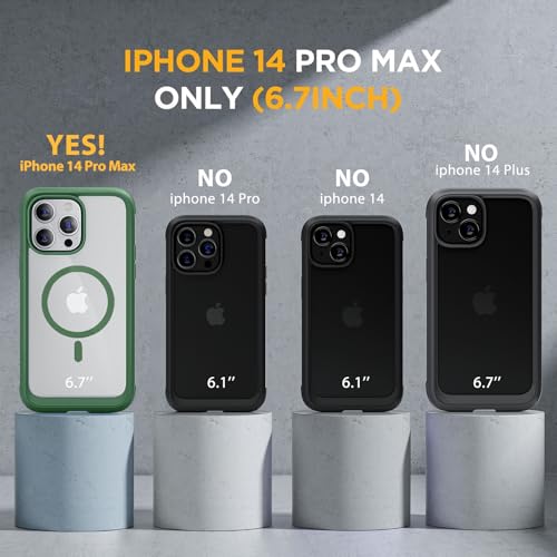 Miracase Magnetic for iPhone 14 Pro Max Case 6.7 inch, (Compatible with MagSafe) Upgrade Full-Body Clear Phone Bumper Case with Built-in 9H Tempered Glass Screen Protector, Magnetic Acacia Green by Miracase - Image 2