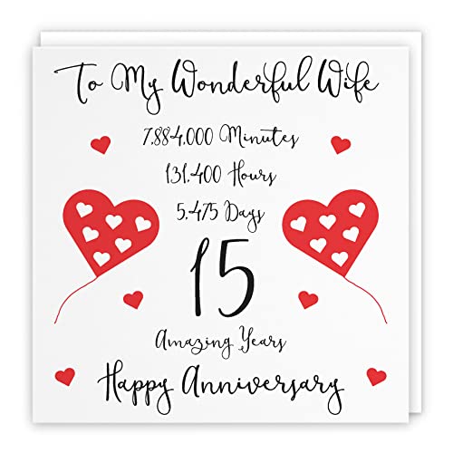 Hunts England, Large Romantic Wife 15th Wedding Anniversary Card, To My Wonderful Wife, 15 Amazing Years, Timeless Collection