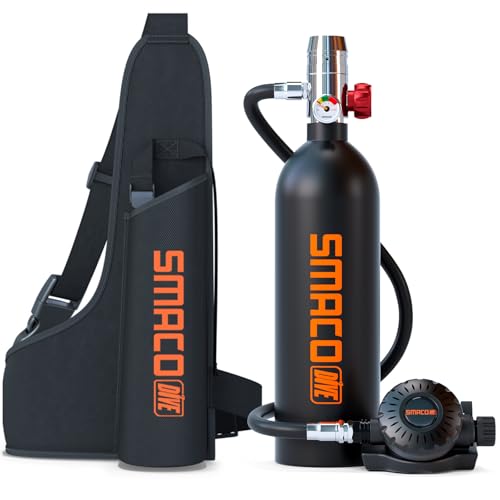 SMACO Mini Scuba Tank 1L Portable Diving Tank for Snorkeling Emergency Rescue DOT Certified Lung Air Tank for Air Supply Compact & Lightweight Pony Bottle S400
