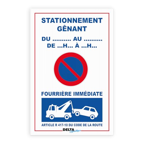 Lot de 4 panneaux en Akilux stationnement gênant fourrière immédiate - format 19x29 cm