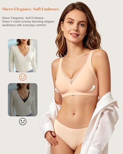 Image of As Fairy 2026 Bras for Women No Underwire Deep V Mesh Wireless Bra Jelly Supportive Seamless Soft Lift T-Shirt Bra