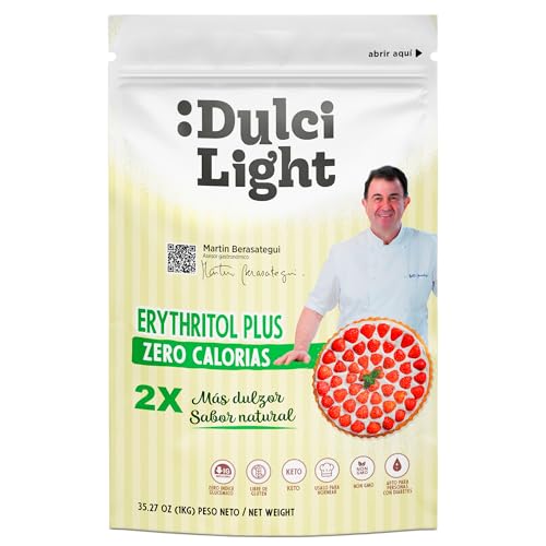 Dulcilight Edulcorante Eritritol Plus Zero 1Kg = 2kg de Azúcar | Sabor Natural - 200% Dulzor del Azúcar | No GMO Keto Certificado Vegano Libre de Gluten | Cuida Tus Dientes | Sin Regusto Amargo