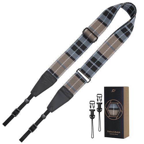 Image of Padwa Lifestyle Extra Long Adjustable Camera Strap for Photographers - 2 inch Wide Full Grain Cowhide Leather Ends Camera Straps with Quick Release for All Cameras,Binoculars(Twill Blue)