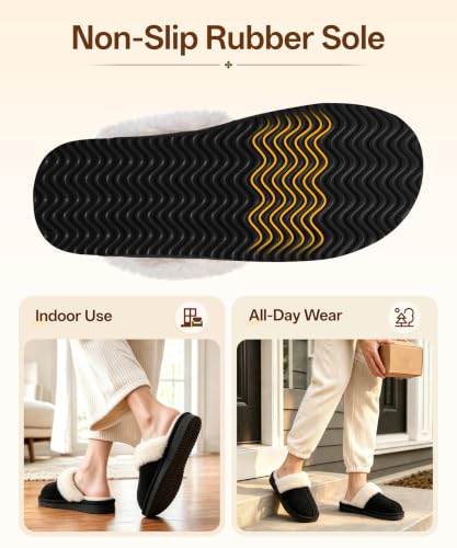 Image of Litfun Fuzzy Memory Foam Slippers for Women Indoor Outdoor House Shoes