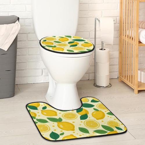 2 Pieces Flannel Toilet Contour Mat and Toilet Lid Cover, Soft Toilet Lid Cover Set Machine Washable Non Slip Contour Mat for Bathroom Decor Accessories