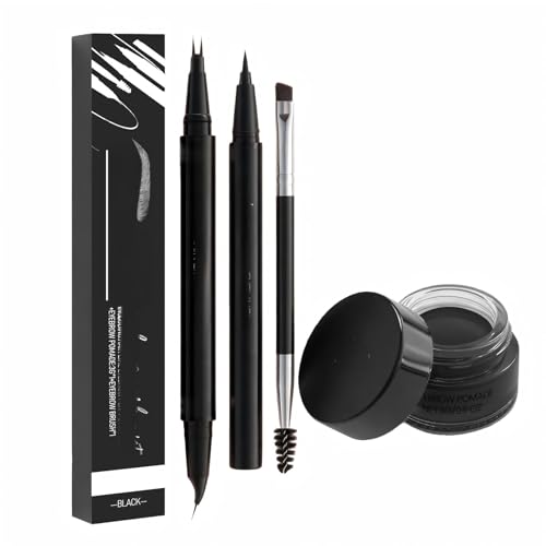 Kit de Maquillaje de Lapiz Cejas KOSLEOW Lápiz Doble Punta 2 en1 con Punta Fina Curvada，tinte para cejas, Profesional Waterproof para Gel Cejas Naturales (Marrón Oscuro)