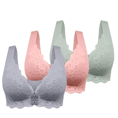 BH ohne bügel guter Halt 3er Pack Vorderverschluss mit Spitze Starker Halt BHS Baumwolle Vollschalen T-Shirt Komfort Breite Träger Bralette Weich...