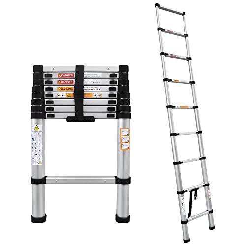Image of 8.5Ft 2.6M Extendable Alminium Ladder Telescopic Folding Extending Portable 9 Steps Loft Extension Ladder DIY Multi Purpose, 330lbs Load Capacity, EN131 Certified