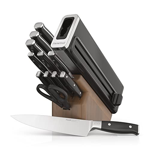 Image of Ninja K52013 Foodi NeverDull Premium 13 Piece German Stainless Steel Wood Series Knife System with Built-in Sharpener, Walnut Stain /Black