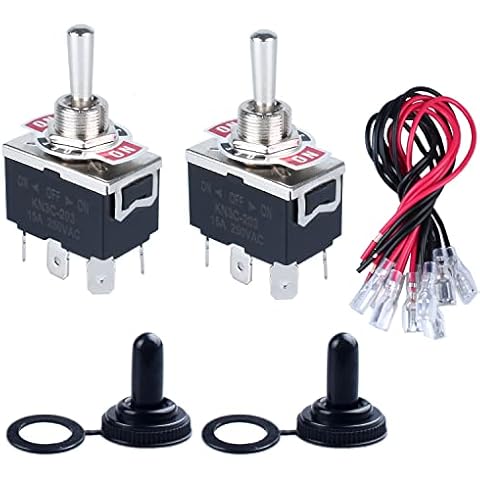DMWD 2pcs Heavy Duty Rocker Toggle Switch 30A 12VDC 20A 120V DPDT 6 Pins 3 Positions ON-Off-ON Latching with Waterproof Boot Cap pre-Wired Cables for Auto Car Truck Boat Marine Cover