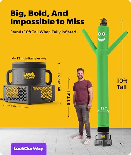 Image of LookOurWay Air Dancers Wacky Waving Inflatable Tube Man Set - 10 Feet Tall Inflatable Dancing Man with Blower - Green