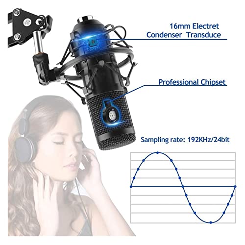 Microphone USB 192KHZ/24BIT à condensateur avec trépied de table stable