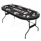 DREAMADE Faltbarer Pokertisch für 8 Spieler, Poker Table Spieltisch mit Getränkehalter, Poker Tisch Roulette Tisch mit Metall-Rahmen 182 x 82 x 75 cm (Schwarz)