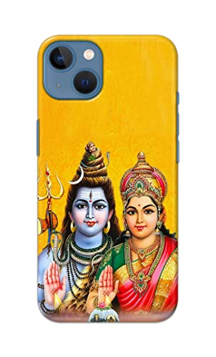 Image of PRINTFIDAA Lord Shiva Parvati Yellow Background Printed Designer Hard Back Case Cover for Apple iPhone 13, A2633, A2482, A2631, A2634, A2635 -(SS) MVN1008