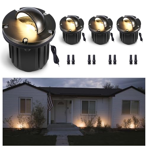 Gardenreet Landscape Well Light - Brass LED Ip65 Low Voltage In-Ground Lighting, Outdoor 12V Waterproof Wired Fixture, Antique Bronze for Wall Walkway Lawn Without MR16 Bulb