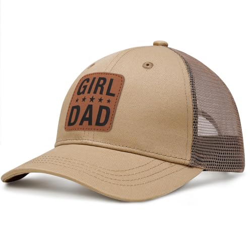 Image of Girl Father Daddy Dad Leather Patch Hat Birthday for Dad Papa from Daughter Son Adjustable Trucker Hat