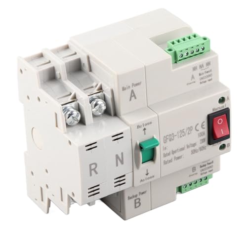 Aramox Interruptor de Transferencia Automática de Doble Potencia 230 V PC 2P Interruptor de Transferencia Automática Conmutación Rápida de Milisegundos Operación Manual para Caja de Distribución RV