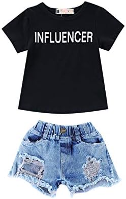 Little Girl Denim Outfit Toddler Babe Sleeveless Pink Vest Tops+ Summer Ripped Tassel Jeans Shorts Clothing Set