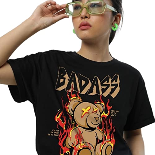 Image of Bewakoof Women's My Badass Graphic Printed 100% Cotton T-Shirt - Boyfriend Fit, Round Neck, Half Sleeve